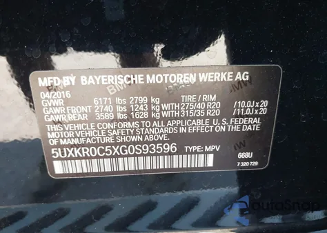 2016 BMW X5 xDrive35I z USA, uszkodzony, nr VIN 5UXKR0C5XG0S93596